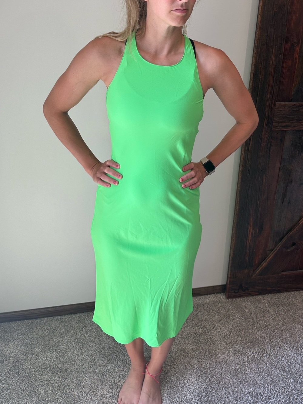 Amanda Uprichard Neon Lime Sleeveless Midi Dress